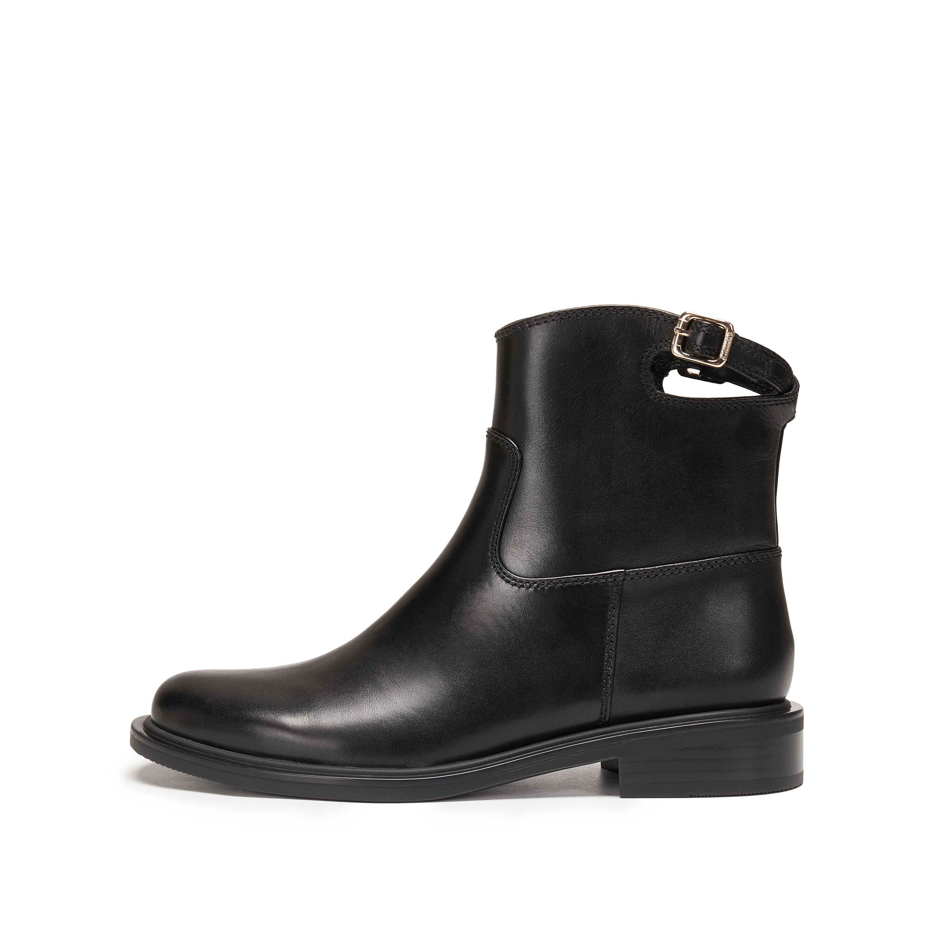 Black Waxy Ankle Buckle Strap Short Boots