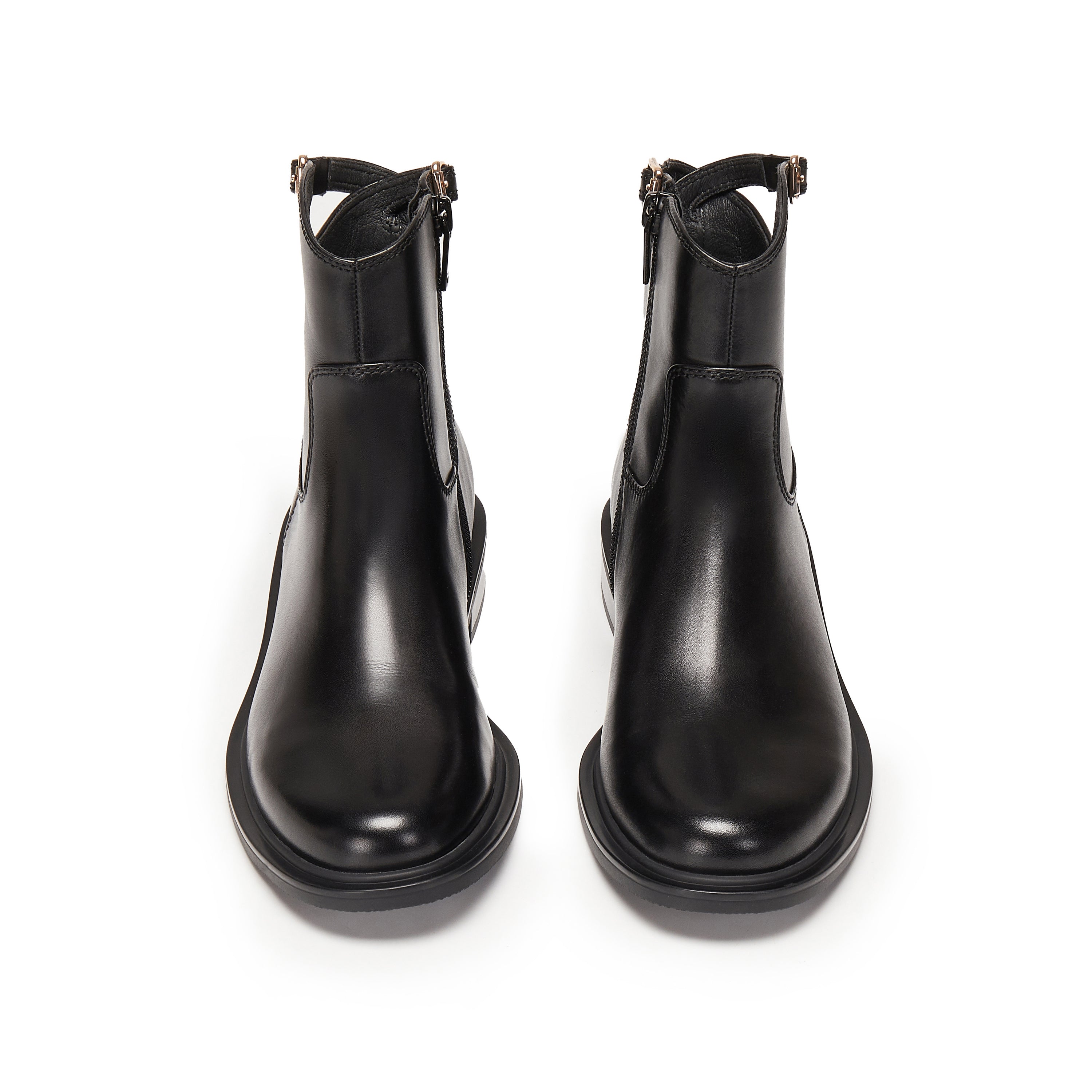 Black Waxy Ankle Buckle Strap Short Boots