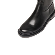 Black Waxy Ankle Buckle Strap Short Boots