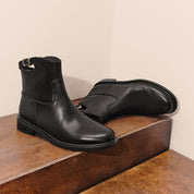 Black Waxy Ankle Buckle Strap Short Boots