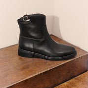 Black Waxy Ankle Buckle Strap Short Boots