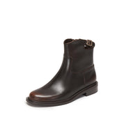 Brown Brushed Ankle Buckle Strap Short Boots