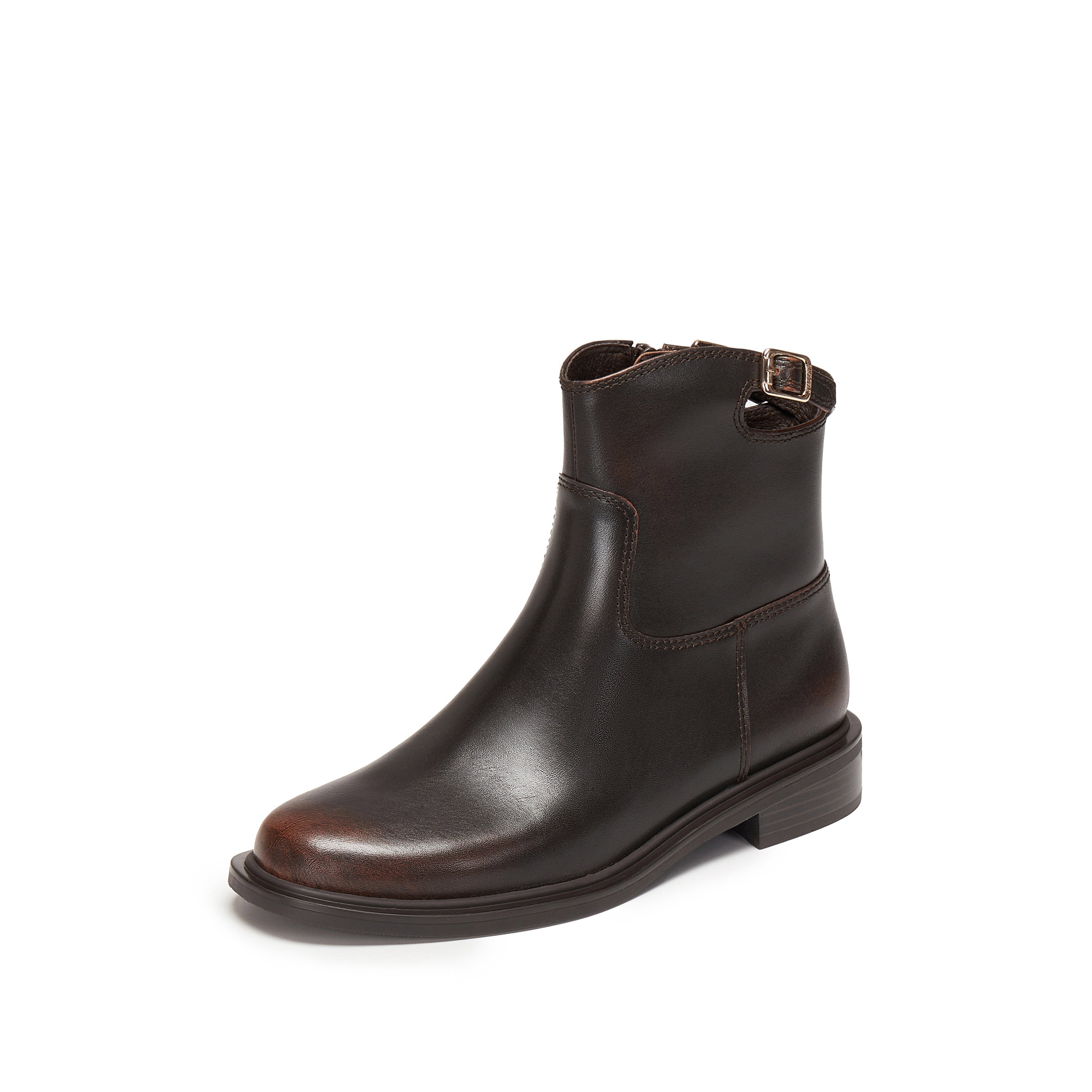 Brown Brushed Ankle Buckle Strap Short Boots