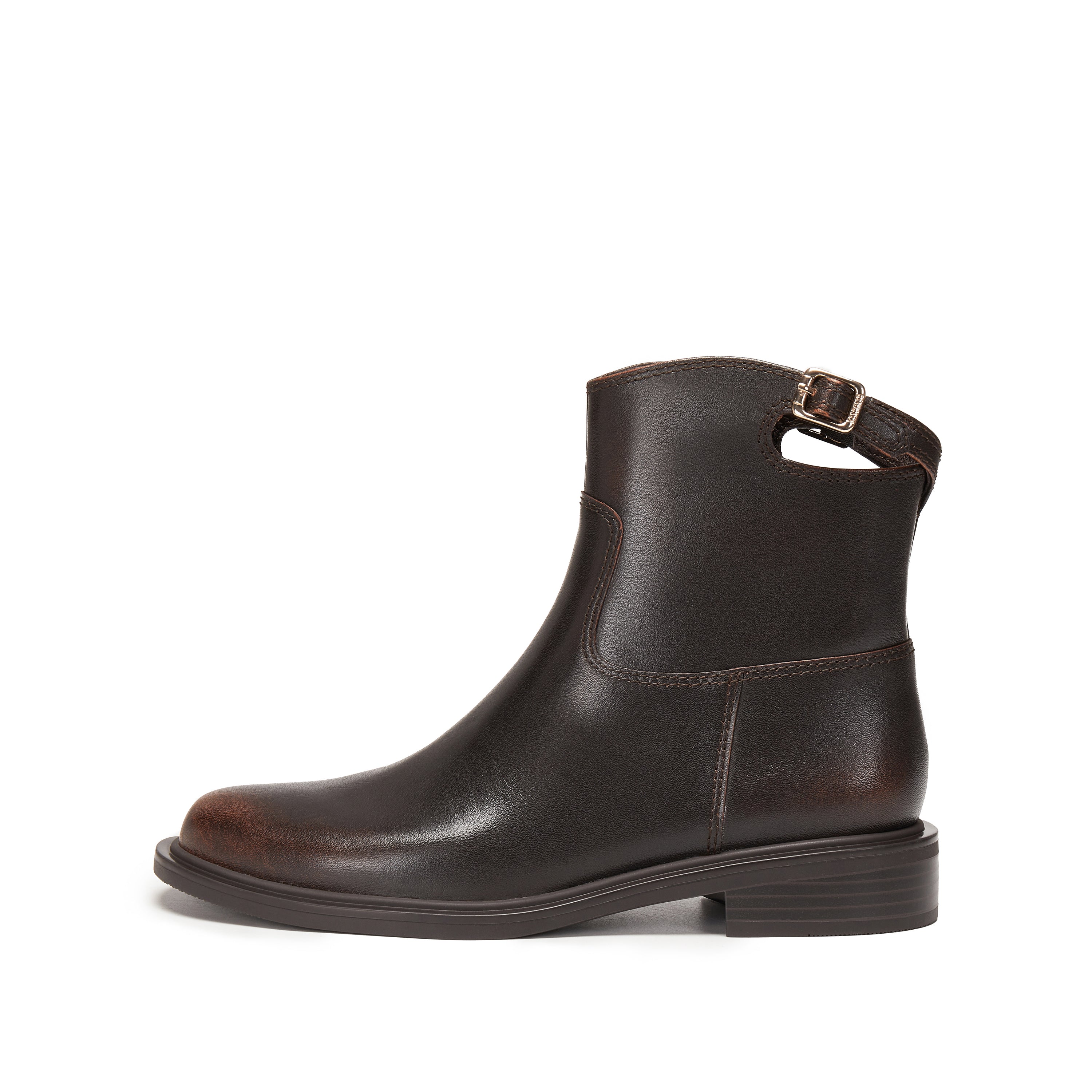 Brown Brushed Ankle Buckle Strap Short Boots