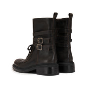 Dark Grey Ankle Strappy Leather Combat Boots
