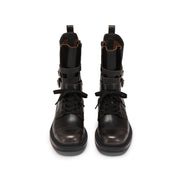 Dark Grey Ankle Strappy Leather Combat Boots