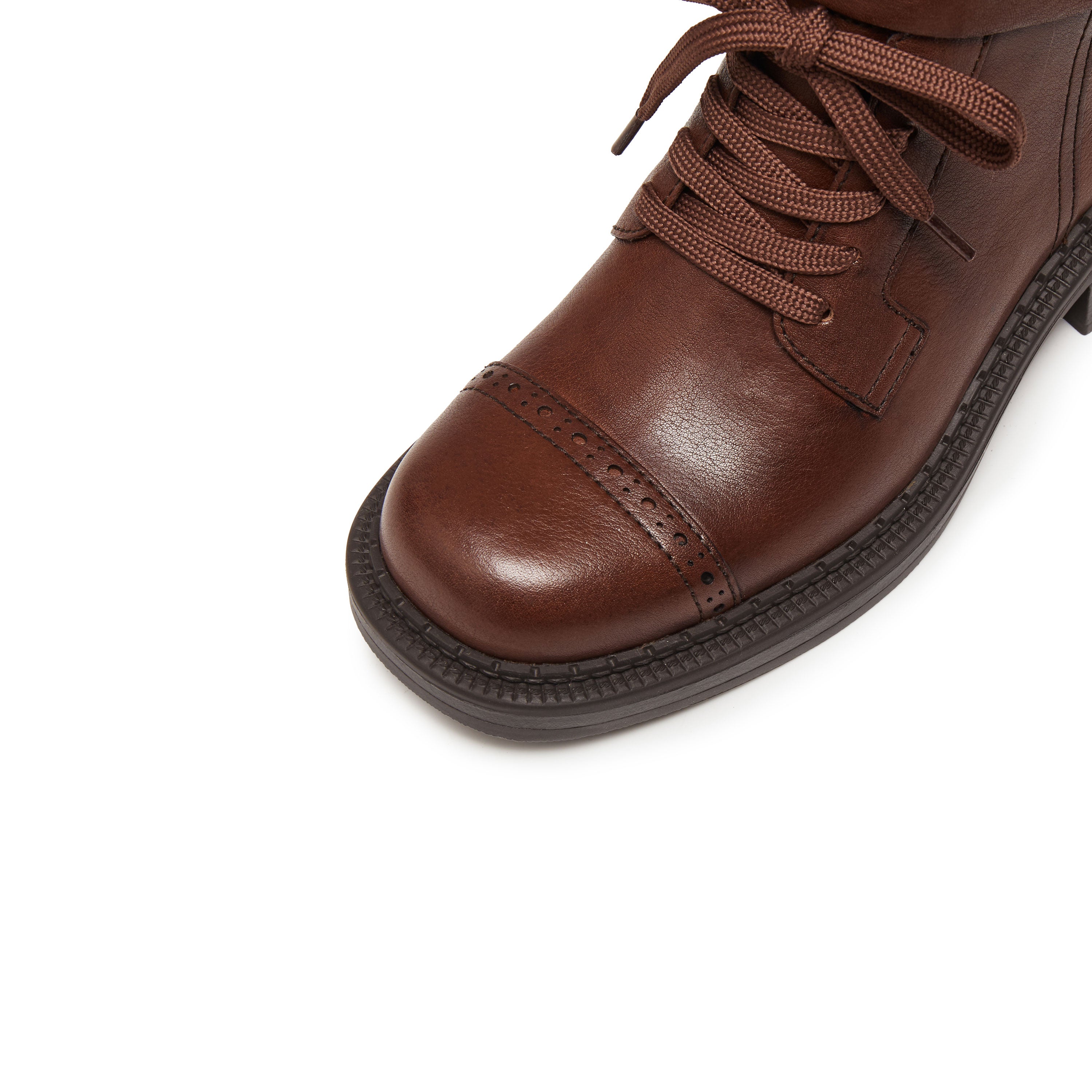 Rusty Brown Ankle Strappy Leather Combat Boots