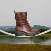 Rusty Brown Ankle Strappy Leather Combat Boots