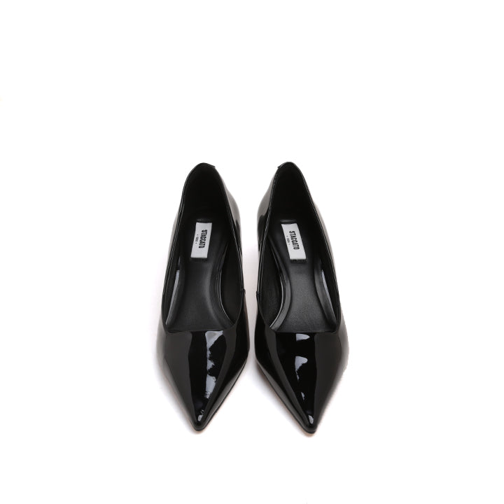 Black Patent Pointed Heeled Pumps