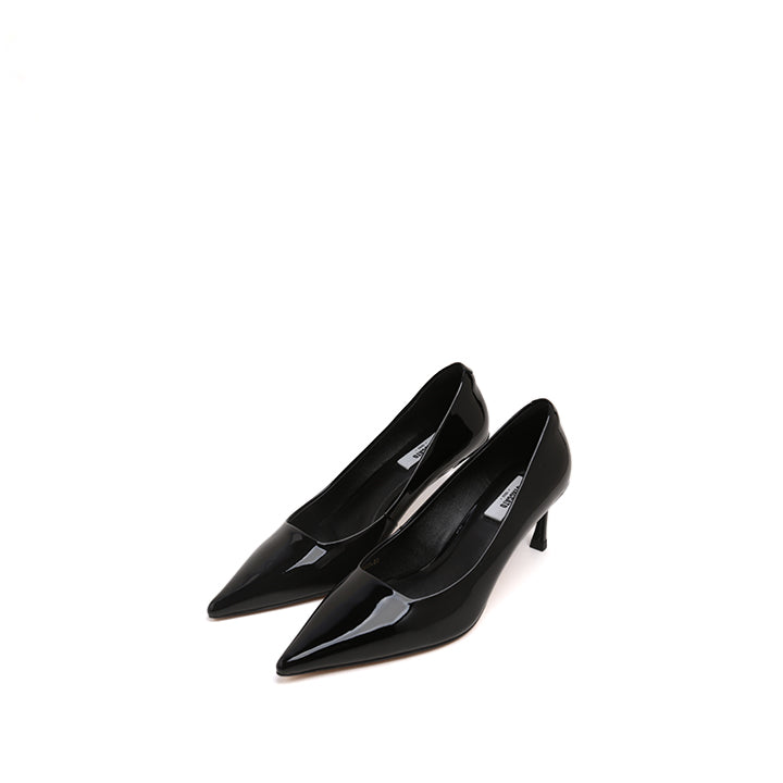 Black Patent Pointed Heeled Pumps