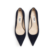 Deep Blue Suede Pointy Toe Heeled Pumps