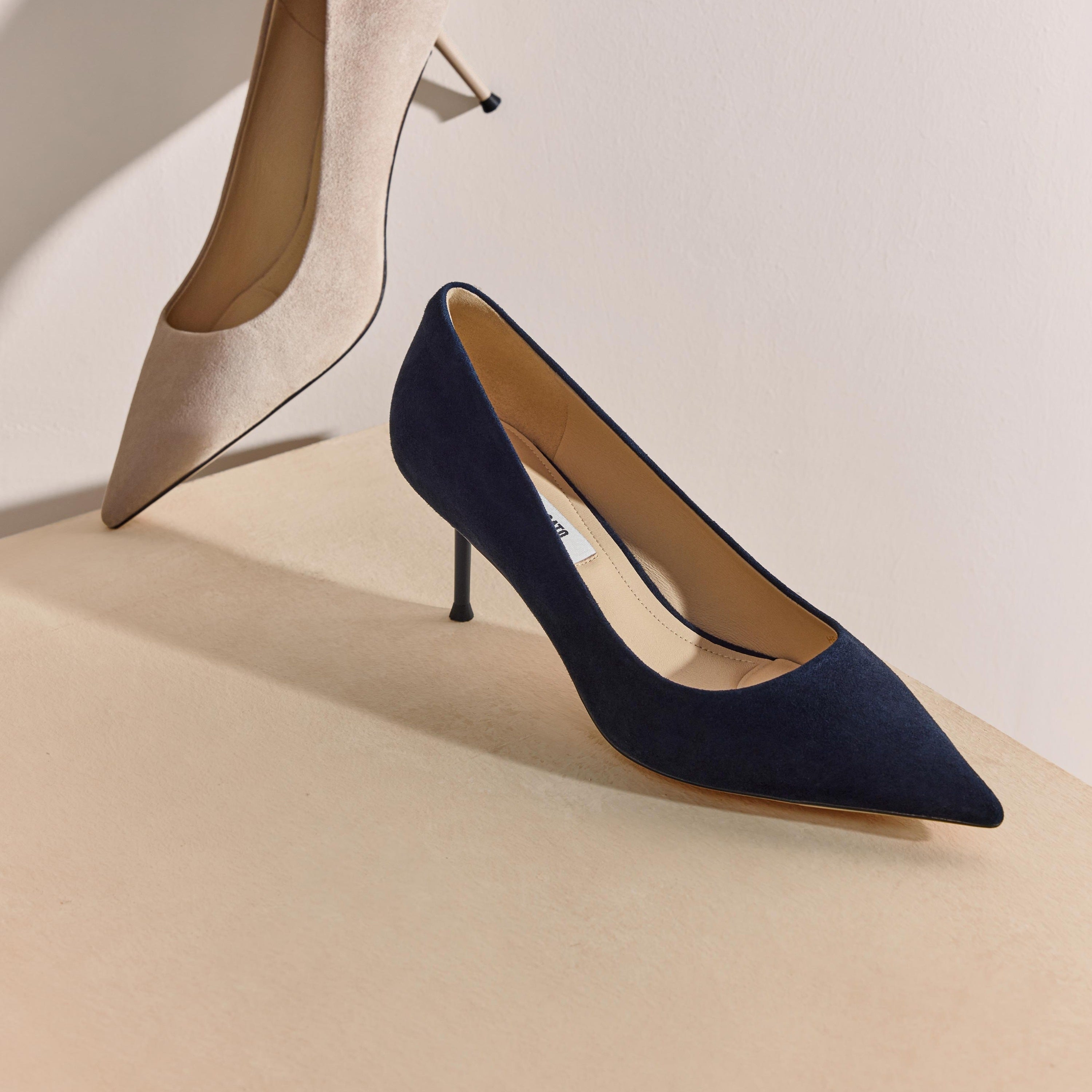 Light Grey Suede Pointy Toe Heeled Pumps