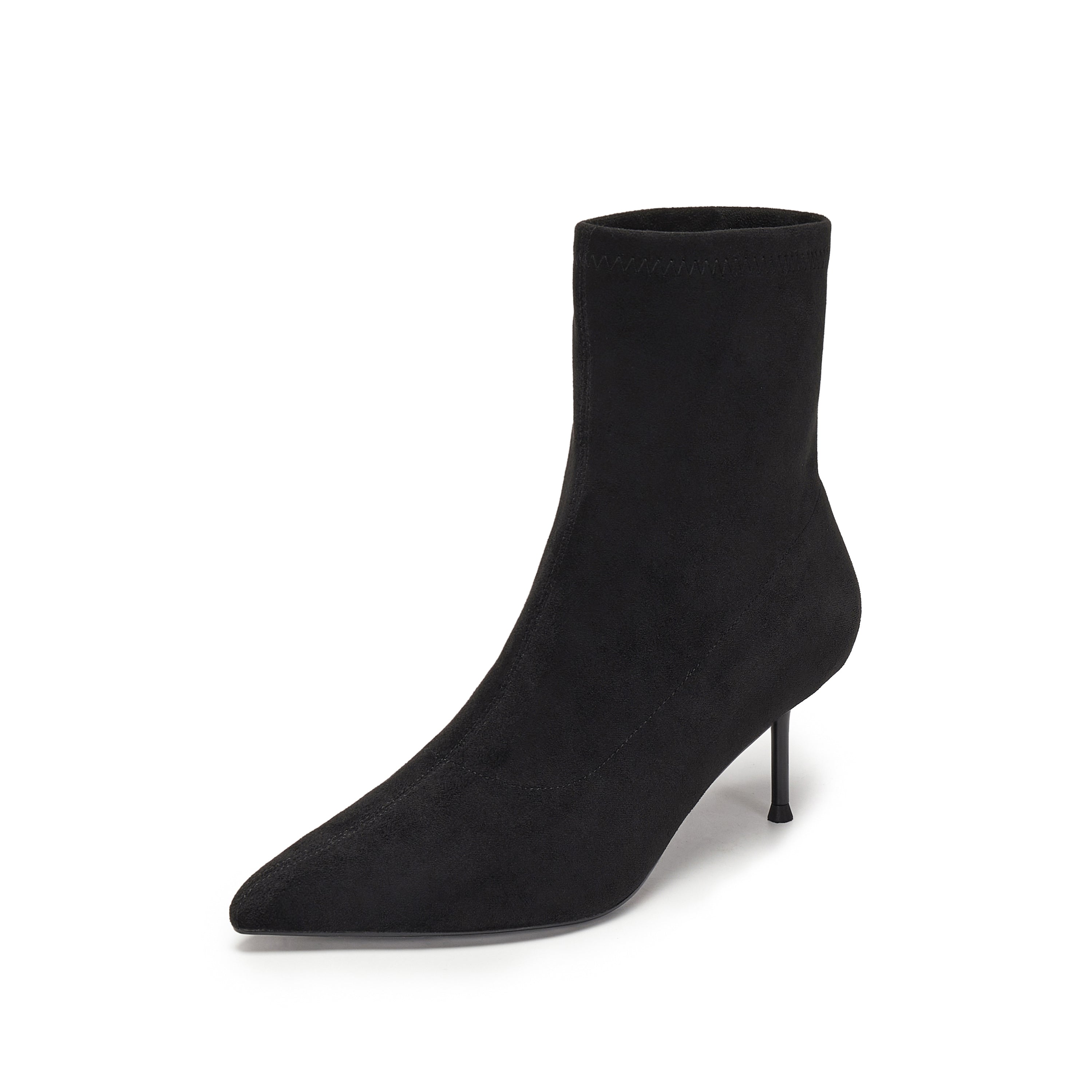 Black Pointy Elastic Heeled Ankle Boots