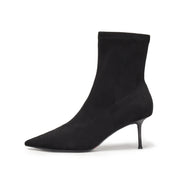 Black Pointy Elastic Heeled Ankle Boots