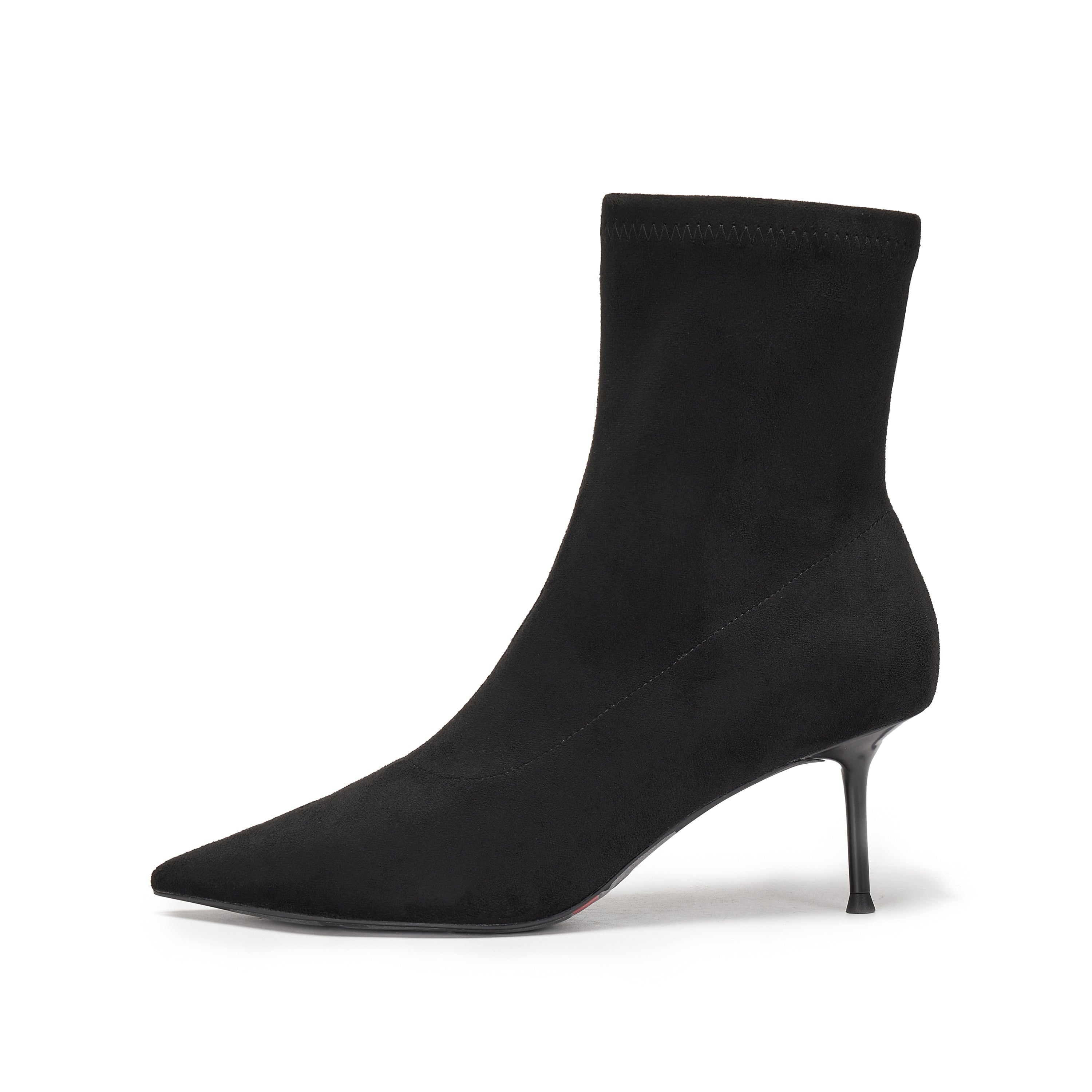Black Pointy Elastic Heeled Ankle Boots