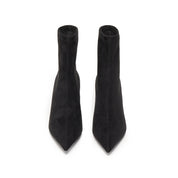 Black Pointy Elastic Heeled Ankle Boots