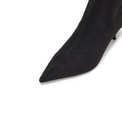Black Pointy Elastic Heeled Ankle Boots