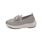 Grey Crystal Buckle Knitted Slip On Sneakers