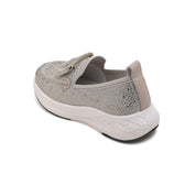 Grey Crystal Buckle Knitted Slip On Sneakers