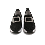 Black Crystal Buckle Knitted Slip On Sneakers