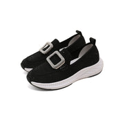 Black Crystal Buckle Knitted Slip On Sneakers