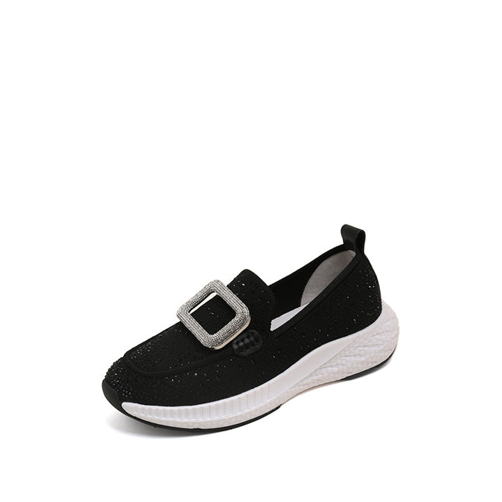 STACCATO Official Site] Black Crystal Buckle Knitted Slip On