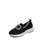 Black Crystal Buckle Knitted Slip On Sneakers