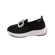 Black Crystal Buckle Knitted Slip On Sneakers