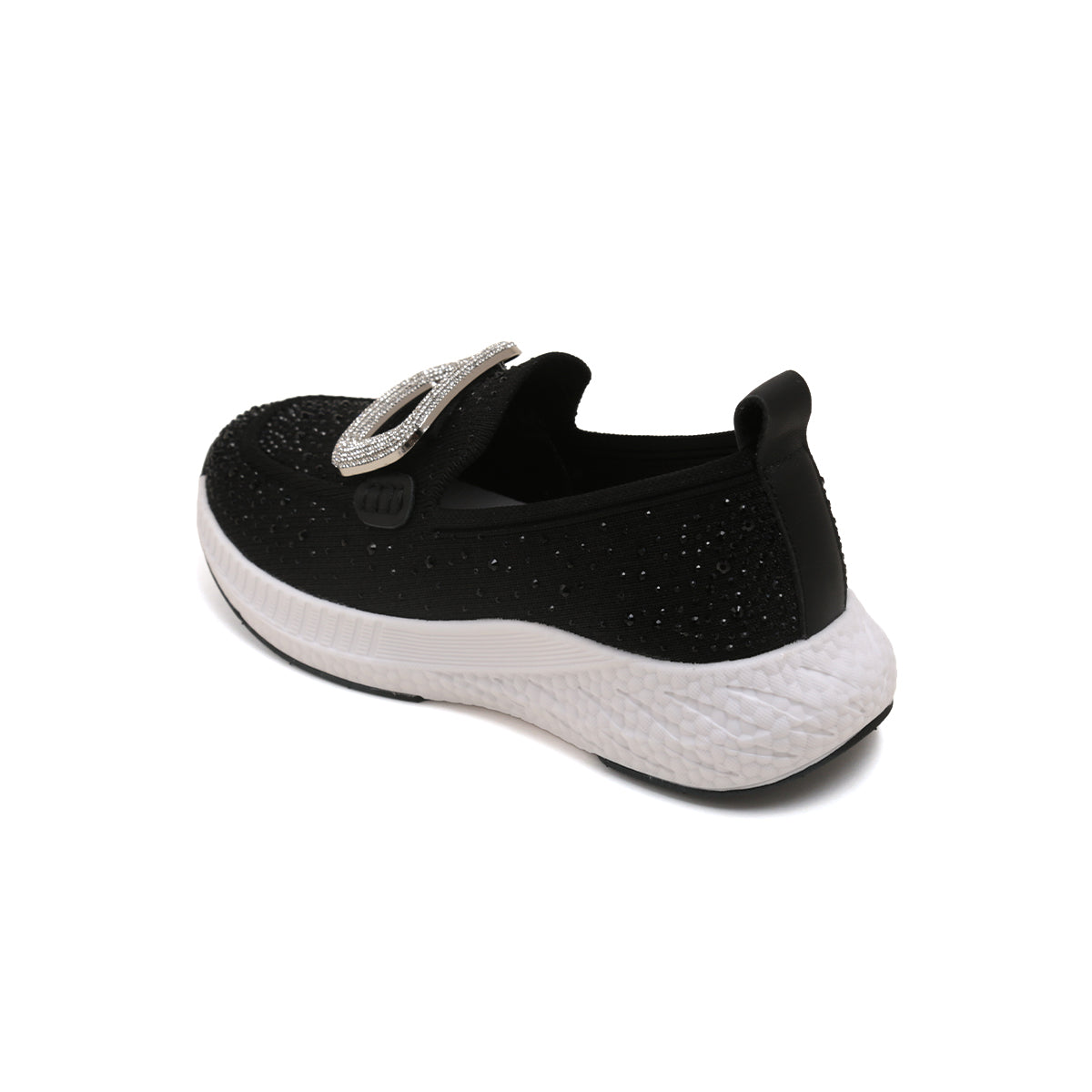 Black Crystal Buckle Knitted Slip On Sneakers