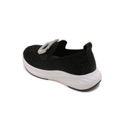 Black Crystal Buckle Knitted Slip On Sneakers