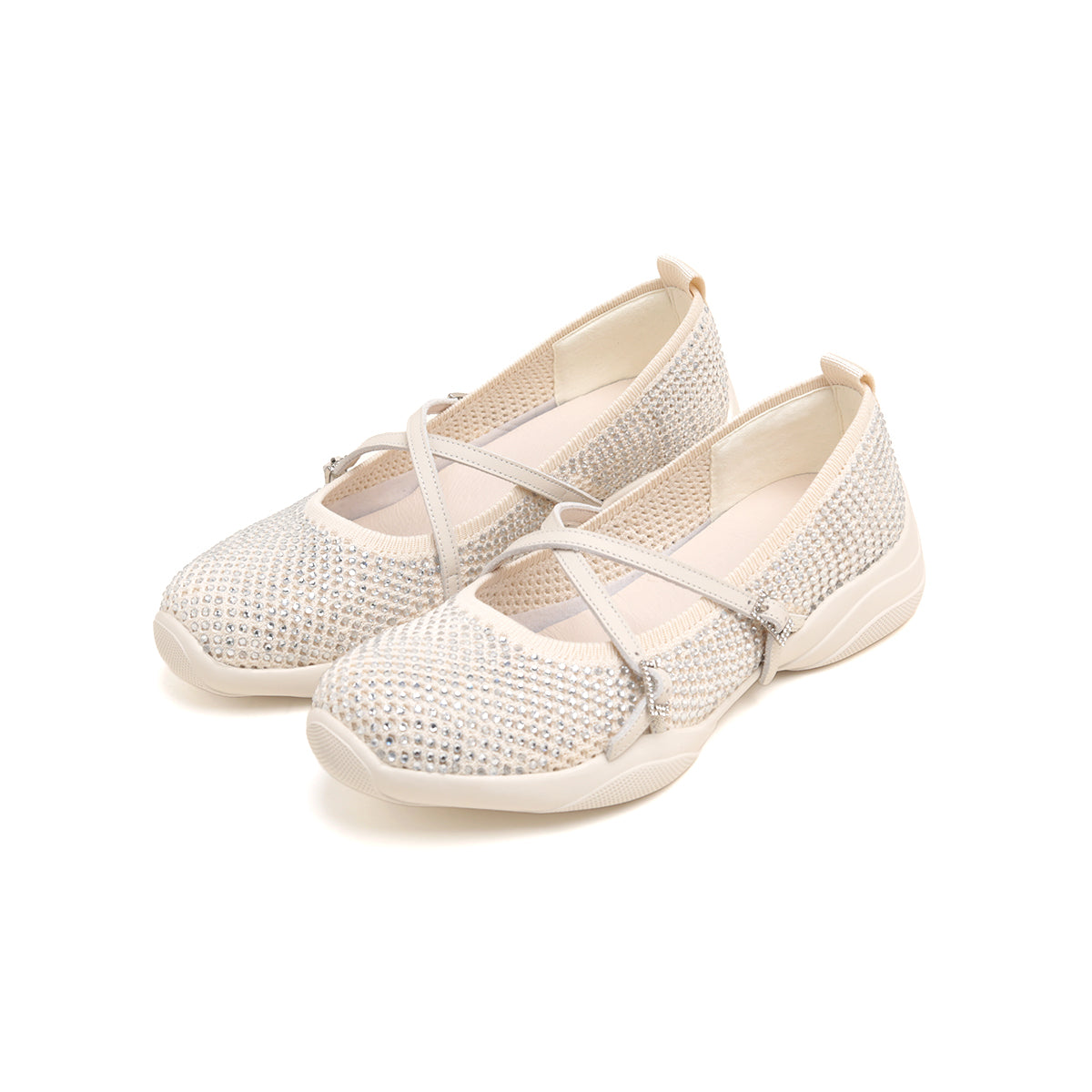 Beige Cross Strap Ballerina Sporty Flats