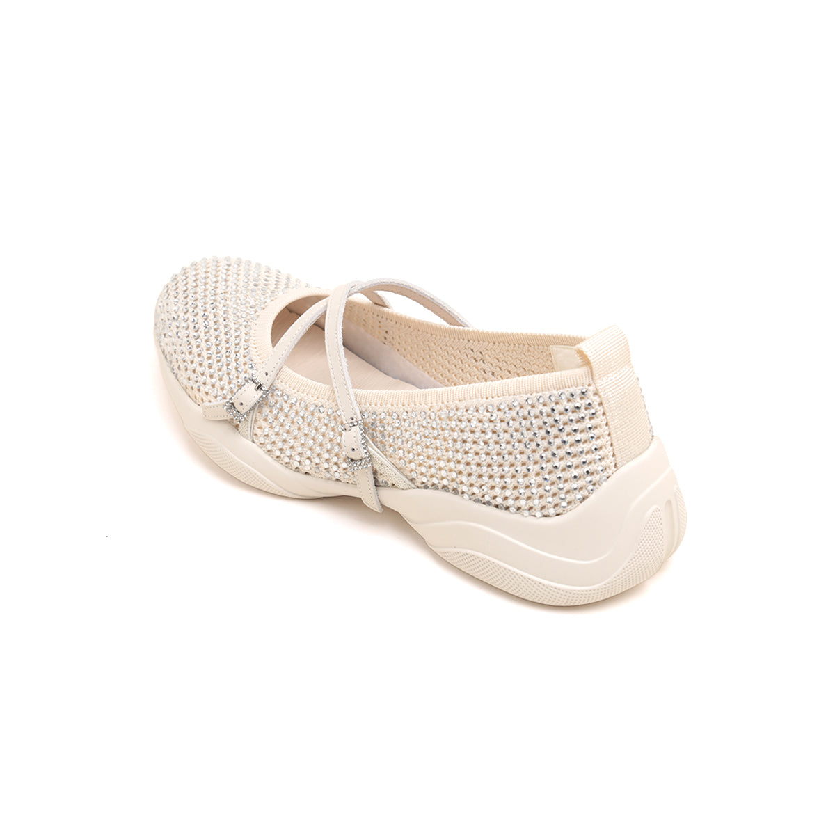 Beige Cross Strap Ballerina Sporty Flats