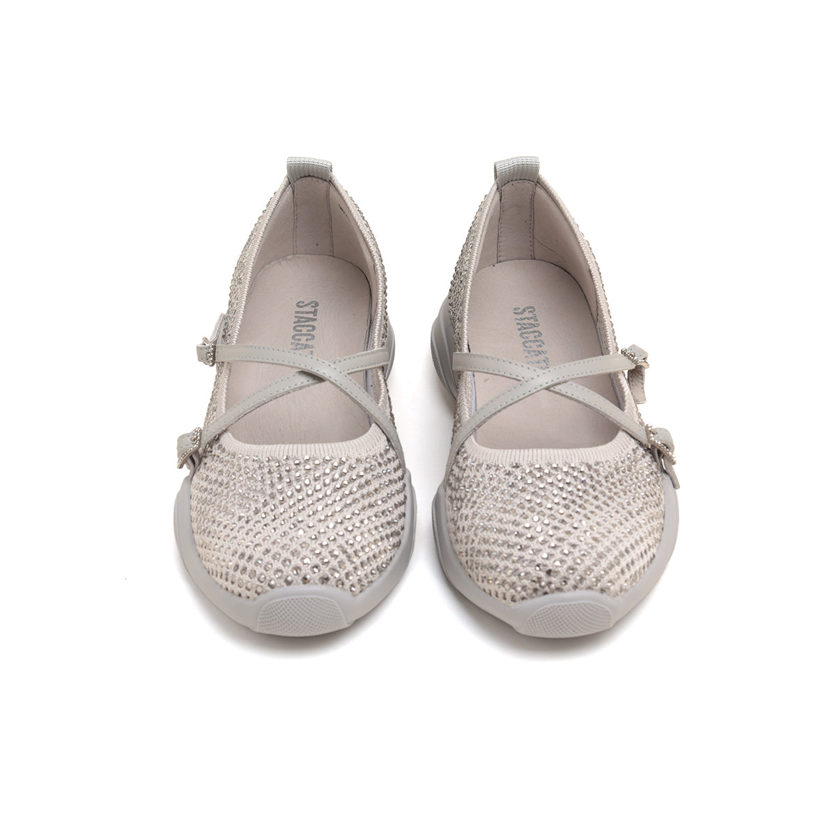 Grey Cross Strap Ballerina Sporty Flats
