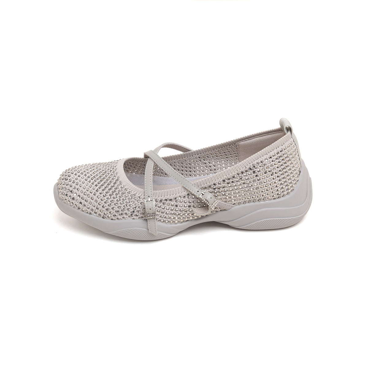 Grey Cross Strap Ballerina Sporty Flats