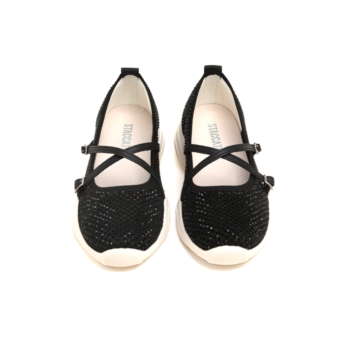 Black Cross Strap Ballerina Sporty Flats