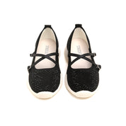 Black Cross Strap Ballerina Sporty Flats