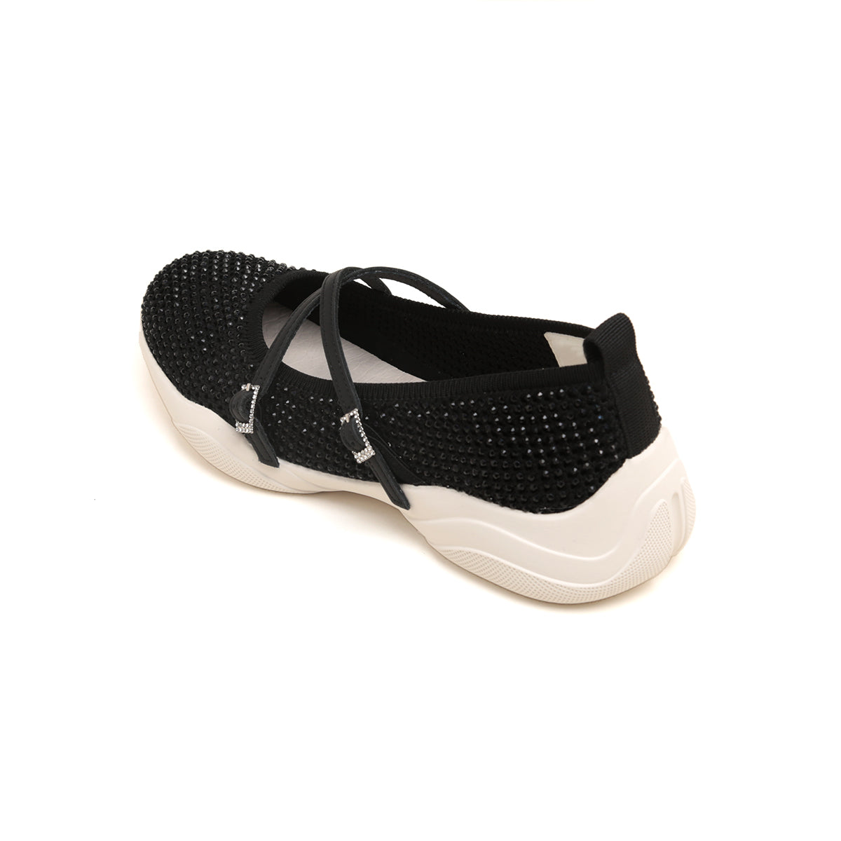 Black Cross Strap Ballerina Sporty Flats