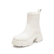 Beige Sheep Leather Platform Ankle Sock Boots