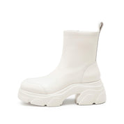 Beige Sheep Leather Platform Ankle Sock Boots