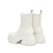 Beige Sheep Leather Platform Ankle Sock Boots