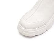 Beige Sheep Leather Platform Ankle Sock Boots