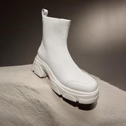 Beige Sheep Leather Platform Ankle Sock Boots