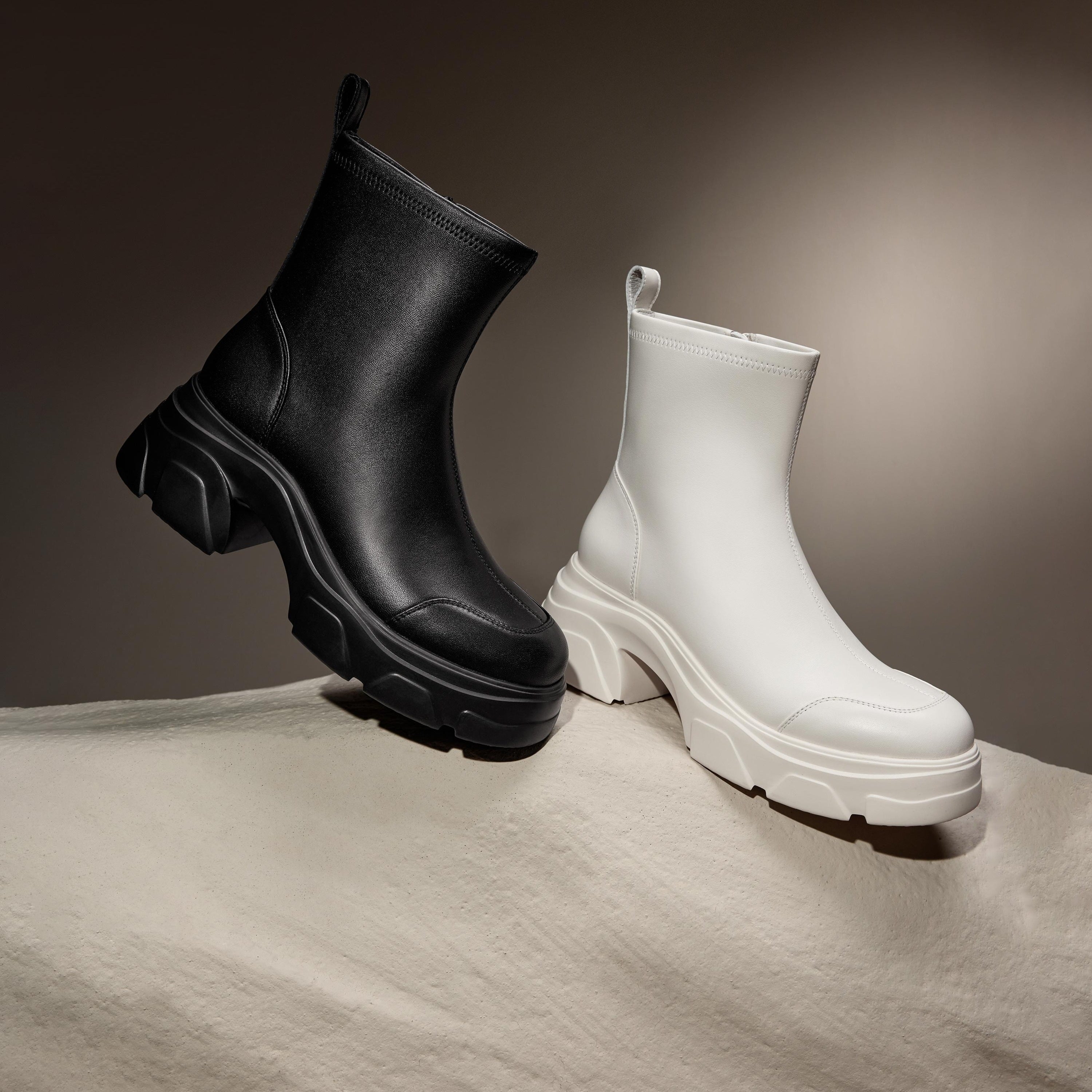 Black Sheep Leather Platform Ankle Sock Boots