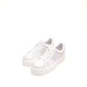 White Glitter Stripe Leather Flatform Sneakers
