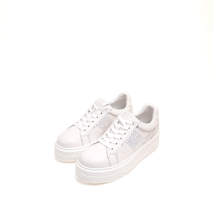 White Glitter Stripe Leather Flatform Sneakers