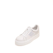 White Glitter Stripe Leather Flatform Sneakers