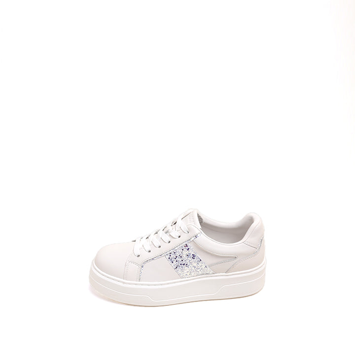 White Glitter Stripe Leather Flatform Sneakers
