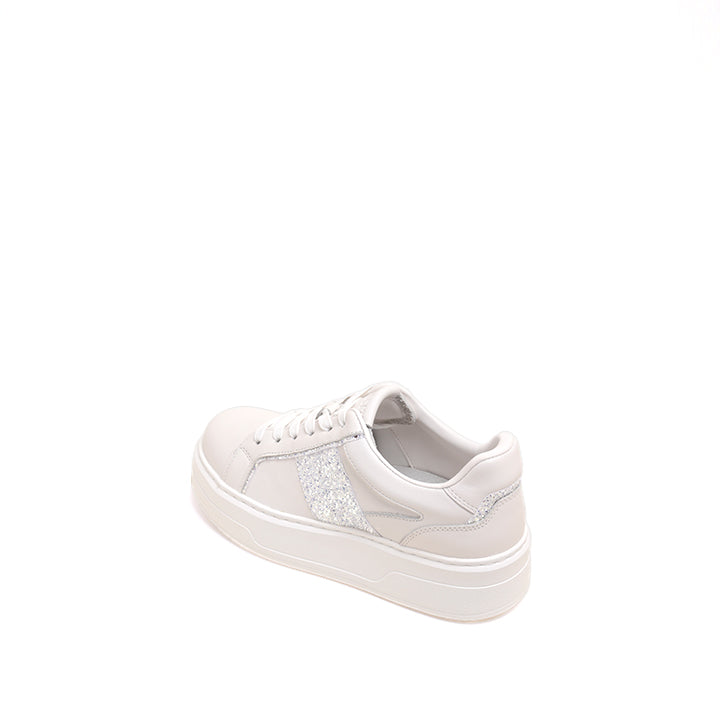 White Glitter Stripe Leather Flatform Sneakers