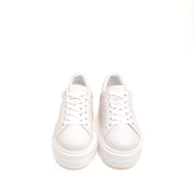 White Glitter Liner Leather Flatform Sneakers