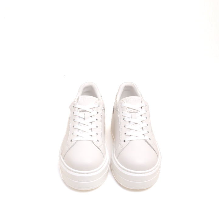 White Glitter Liner Leather Flatform Sneakers